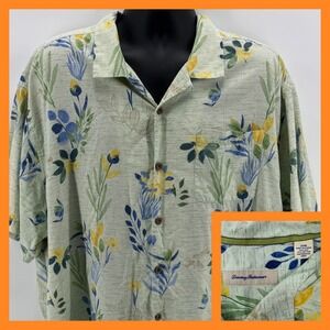 Tommy Bahama 2XB Floral Print Button Up Camp Shirt Silk Cotton Blend